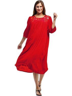 Embroidered 3/4 Sleeve Shift Dress for Women - Stylish Casual Summer Dress
